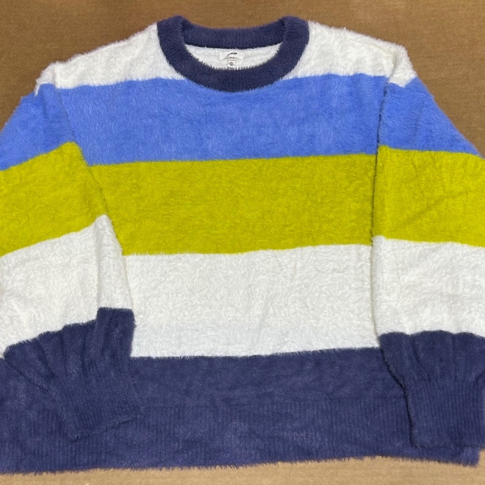 NWOT Aerie Flurry Crew Colorblocked Womens Sweater - Blue/Yellow/White